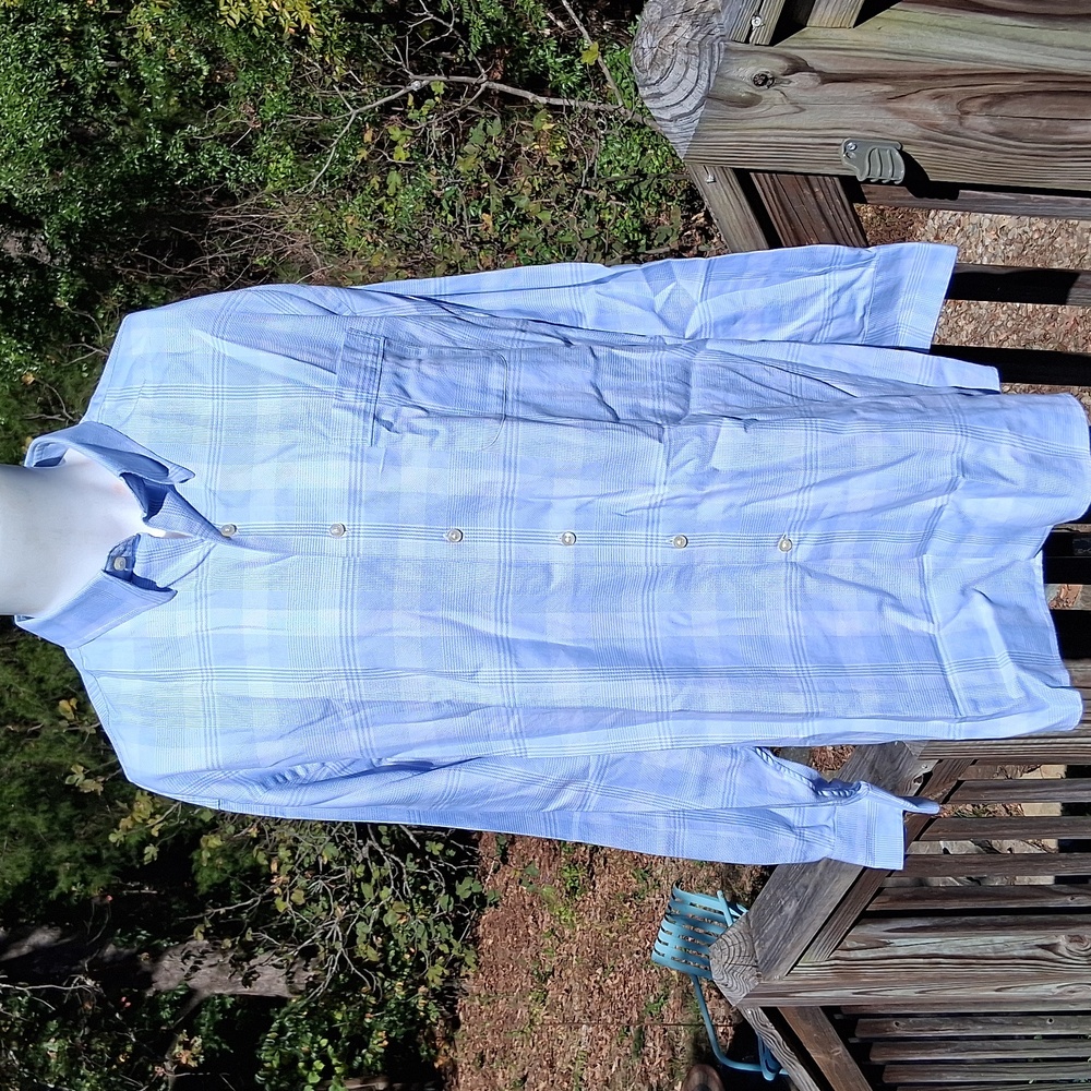 Men's Light Blue Plaid Tommy Bahama Shirt, Button Down, 17 1/2 34-35, XL